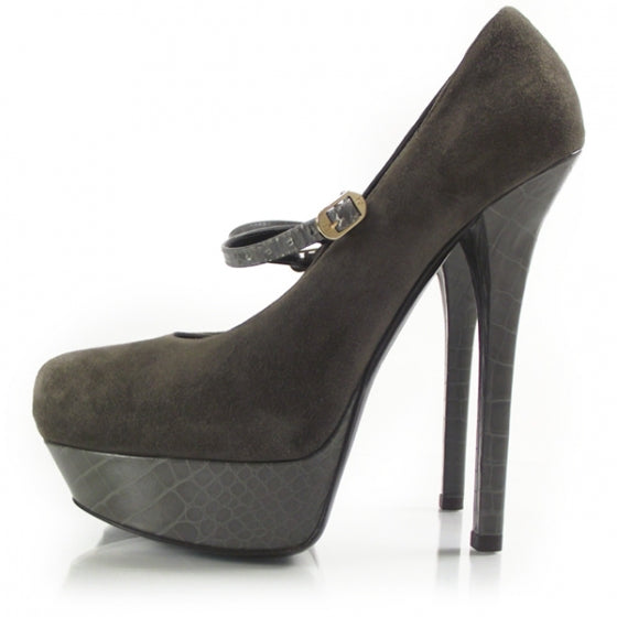 Suede Crocodile Platform Mary Janes 39 Gray