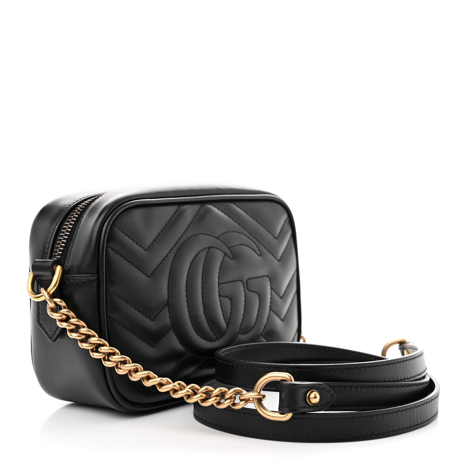 Gucci Calfskin Matelasse Mini GG Marmont Chain Shoulder Bag Black 3 of 11