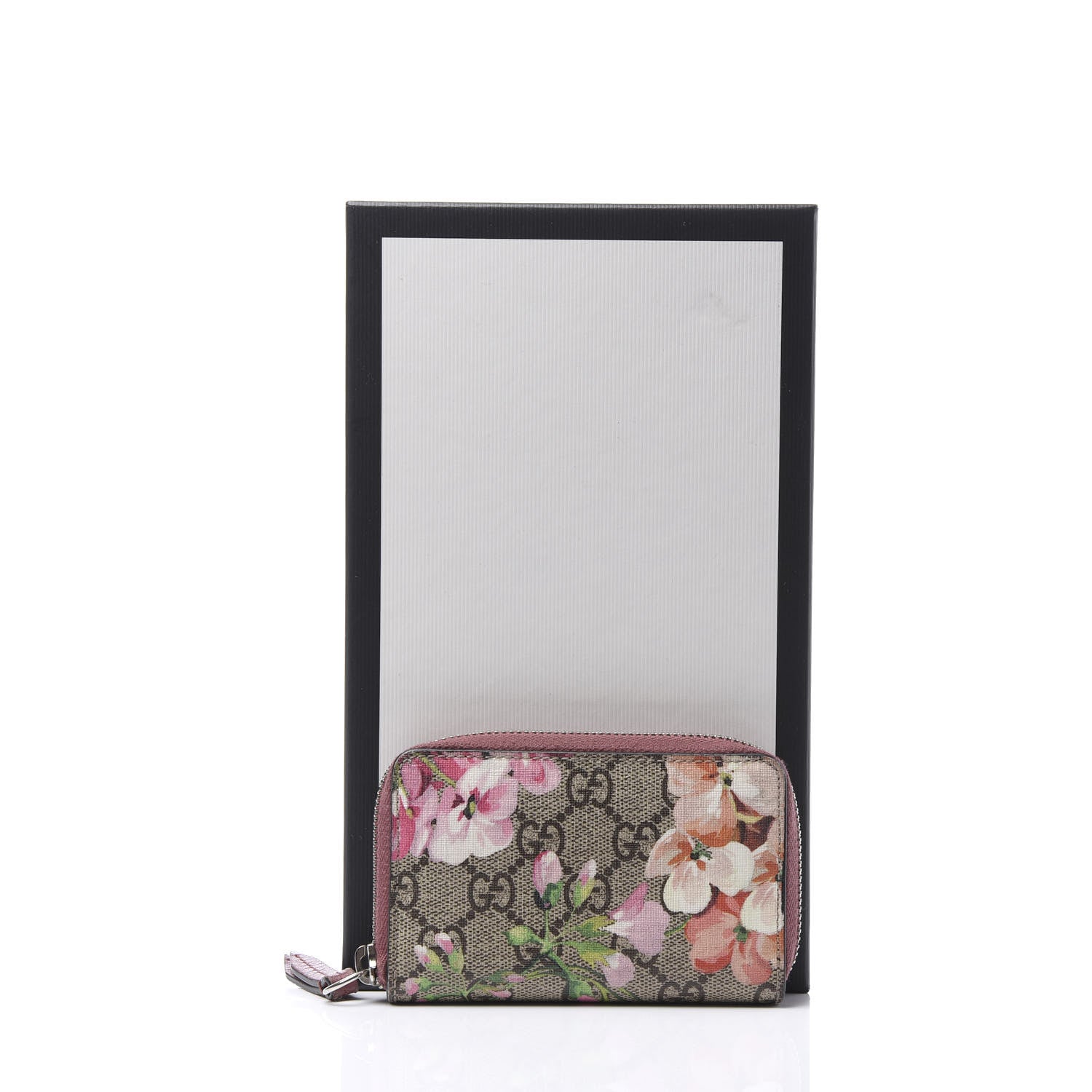 Gucci GG Supreme Monogram Blooms Zip Around Card Case Wallet Beige Multicolor Dry Rose 9 of 9