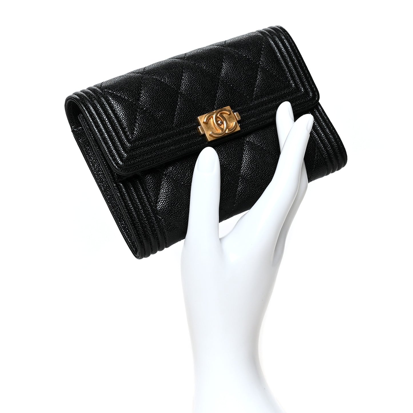 Caviar Quilted Medium Boy Flap Wallet Black