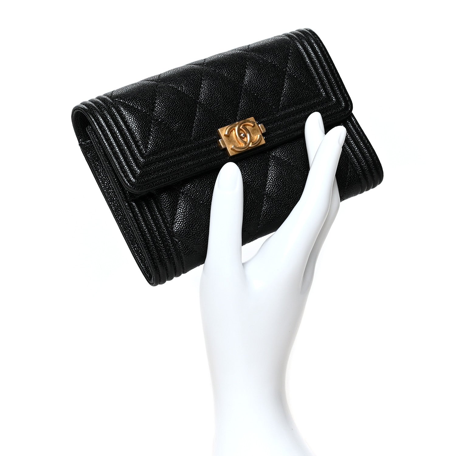 Chanel Caviar Quilted Medium Boy Flap Wallet Black 2 of 9