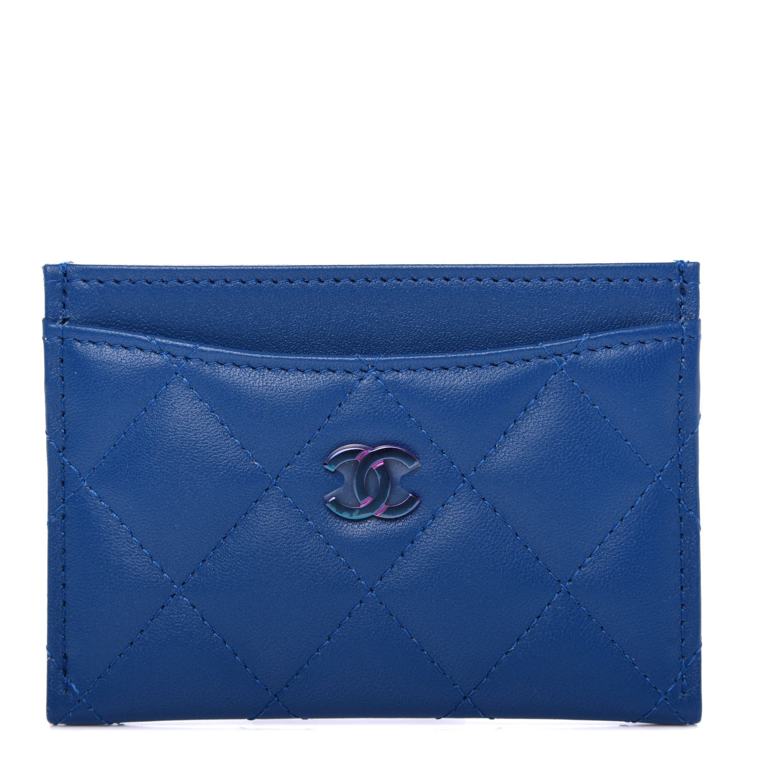 Chanel Lambskin Quilted Card Holder Blue Pink 1 of 9