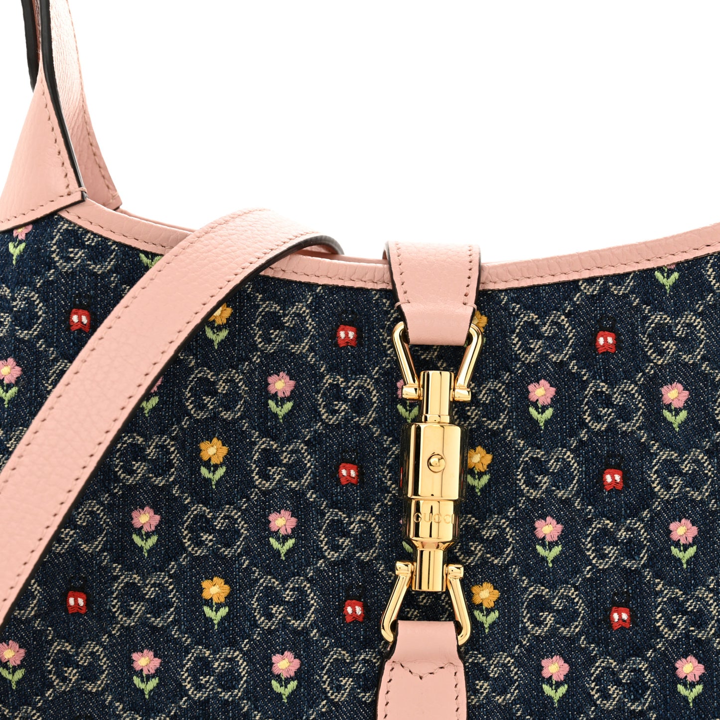 New Denim GG Monogram Calfskin Love Parade Small Jackie 1961 Hobo Light Pink