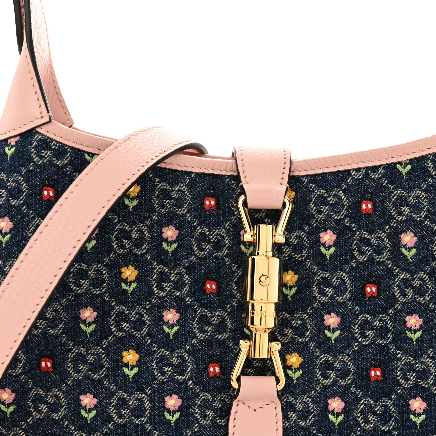 Gucci New Denim GG Monogram Calfskin Love Parade Small Jackie 1961 Hobo Light Pink 8 of 10