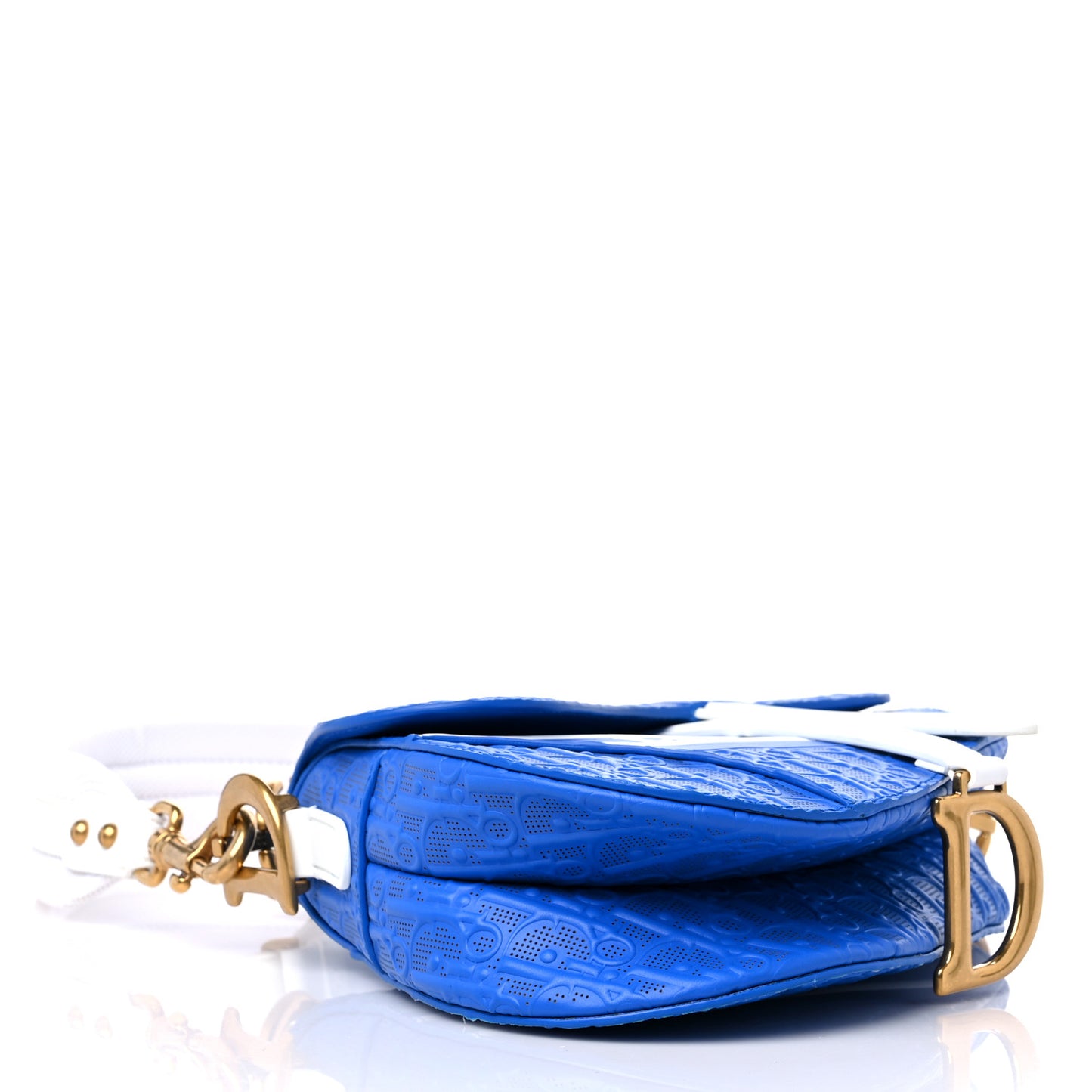 Perforated Calfskin Embossed Oblique Saddle Bag Blue White