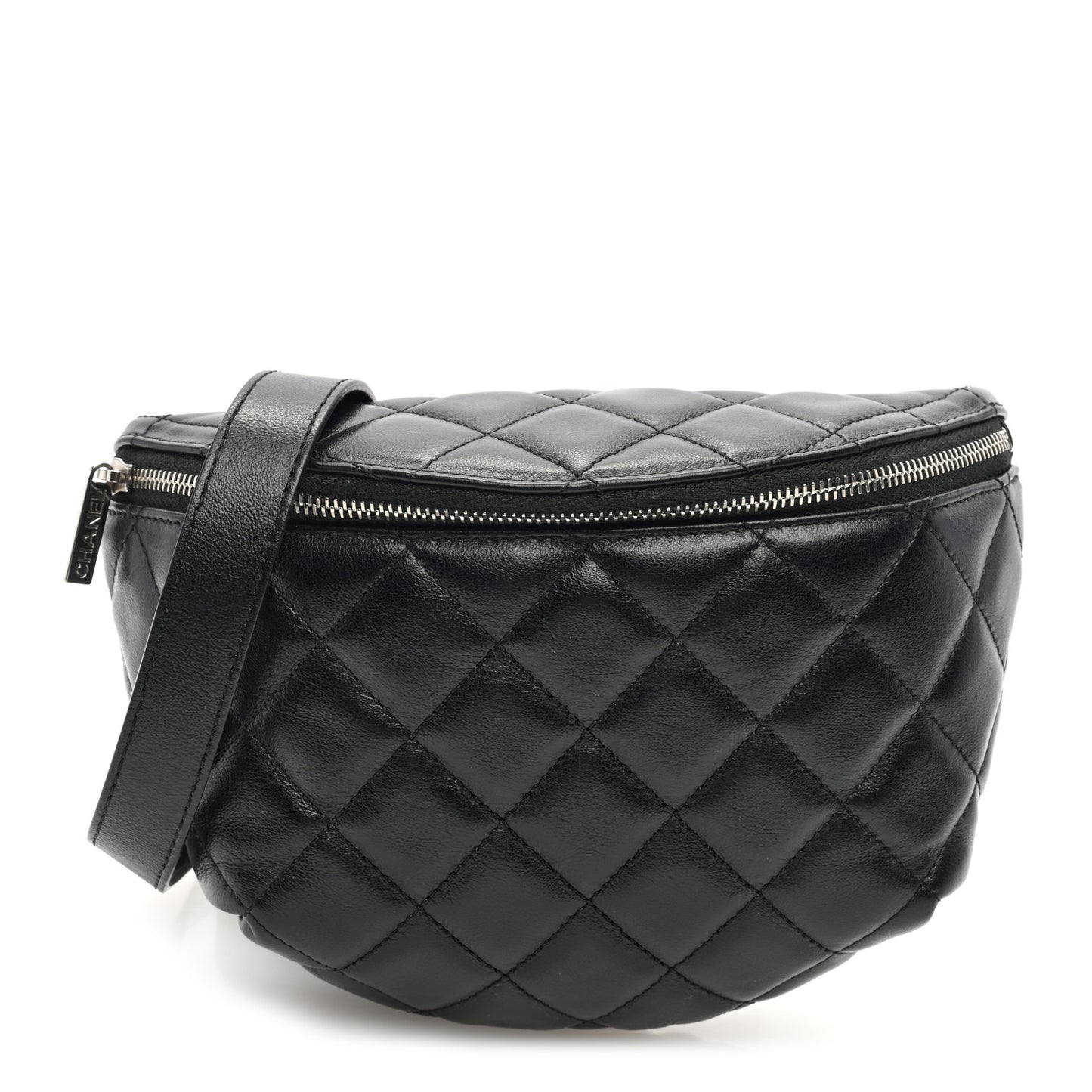Lambskin Quilted Waist Belt Bag Black