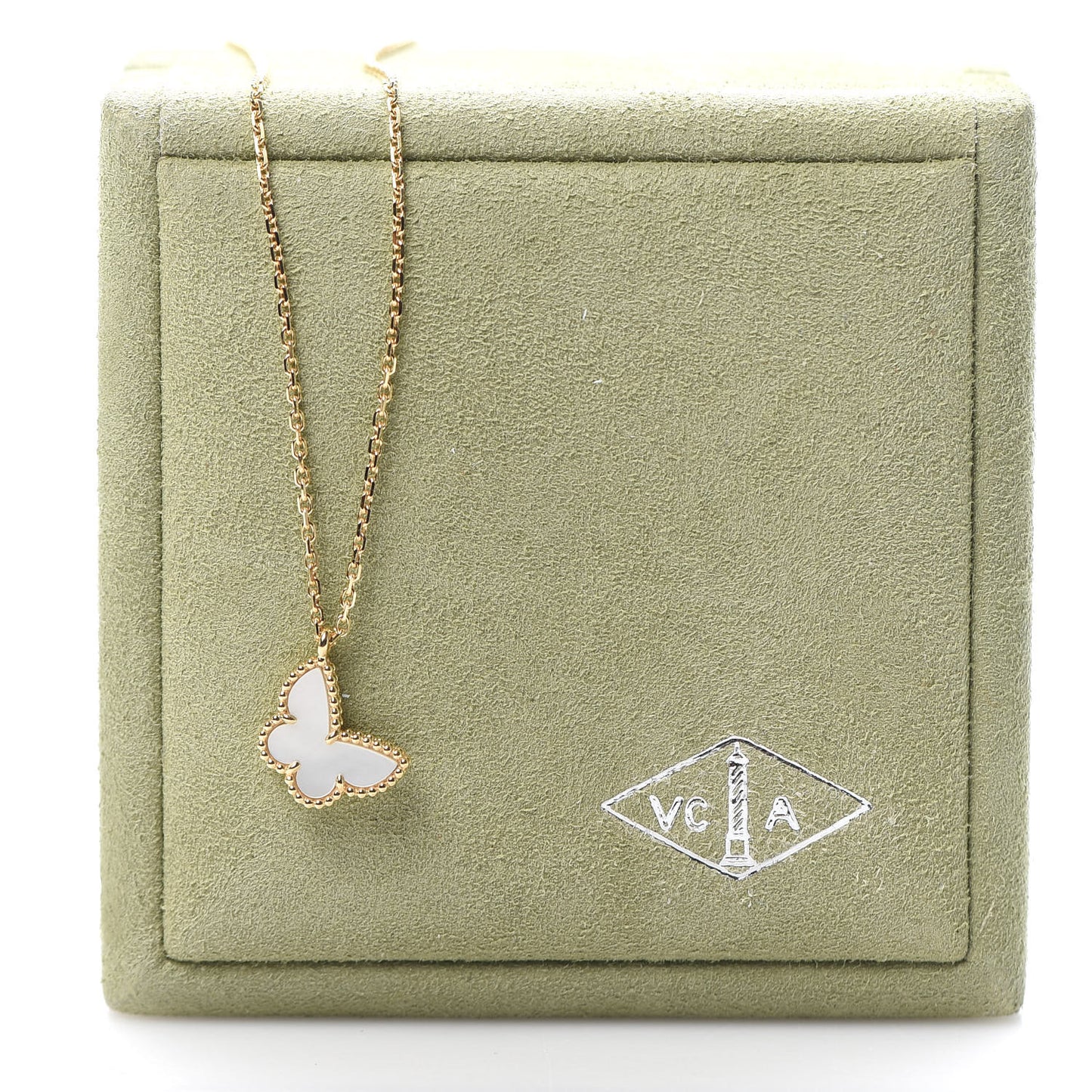 18K Yellow Gold Mother of Pearl Sweet Alhambra Butterfly Pendant Necklace