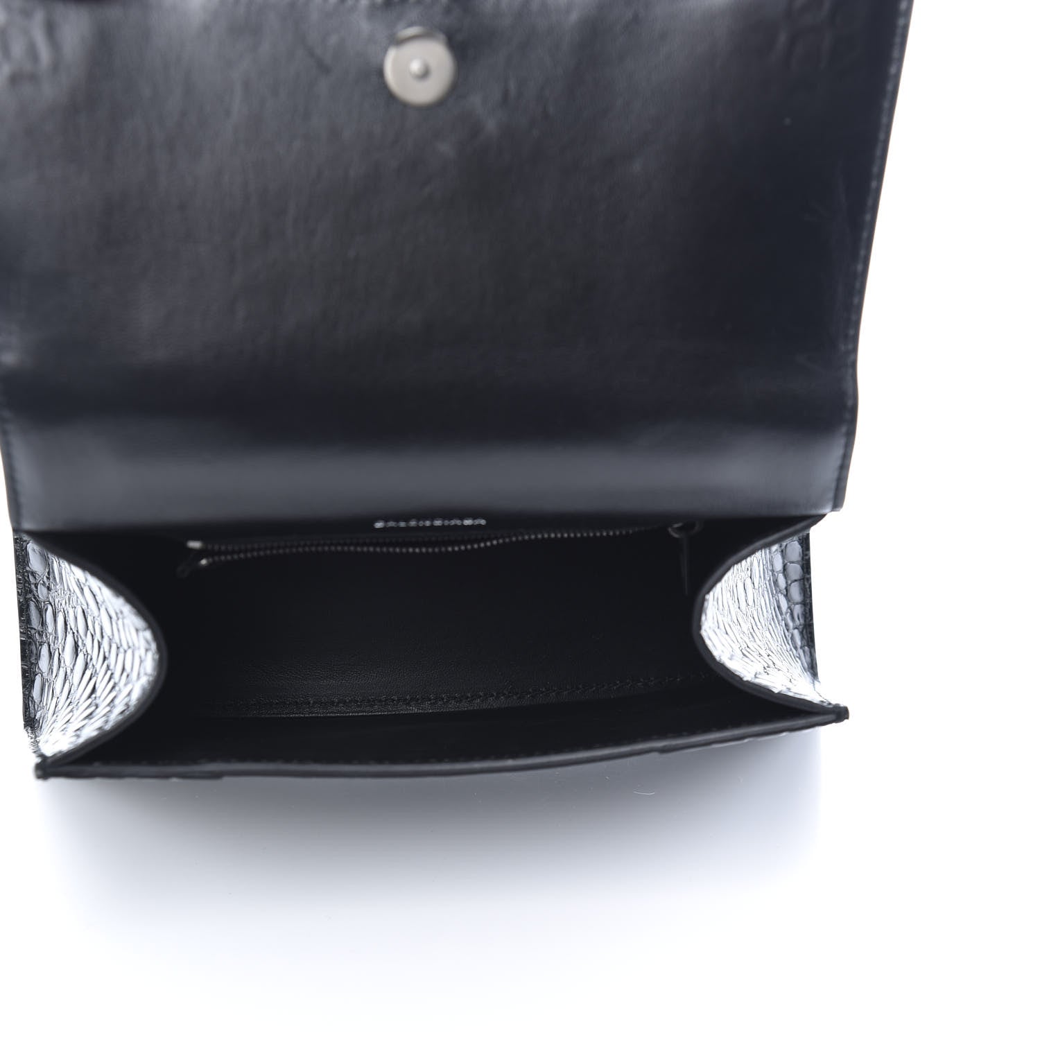 Balenciaga Shiny Calfskin Monochrome Crocodile Embossed Small Hourglass Top Handle Bag Black 5 of 9