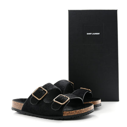 Saint Laurent Calf Hair Jimmy Cross Slides 37 Black 8 of 8