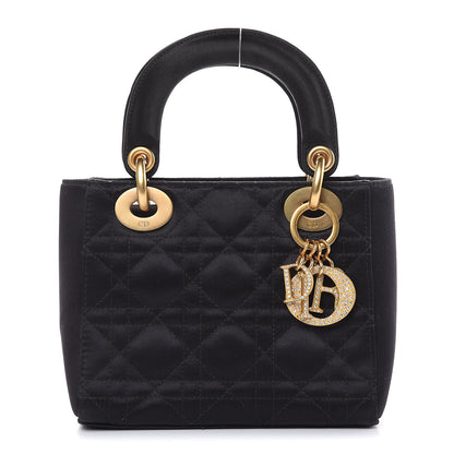 Christian Dior Satin Swarovski Crystal Cannage Mini Lady Dior Black 1 of 12