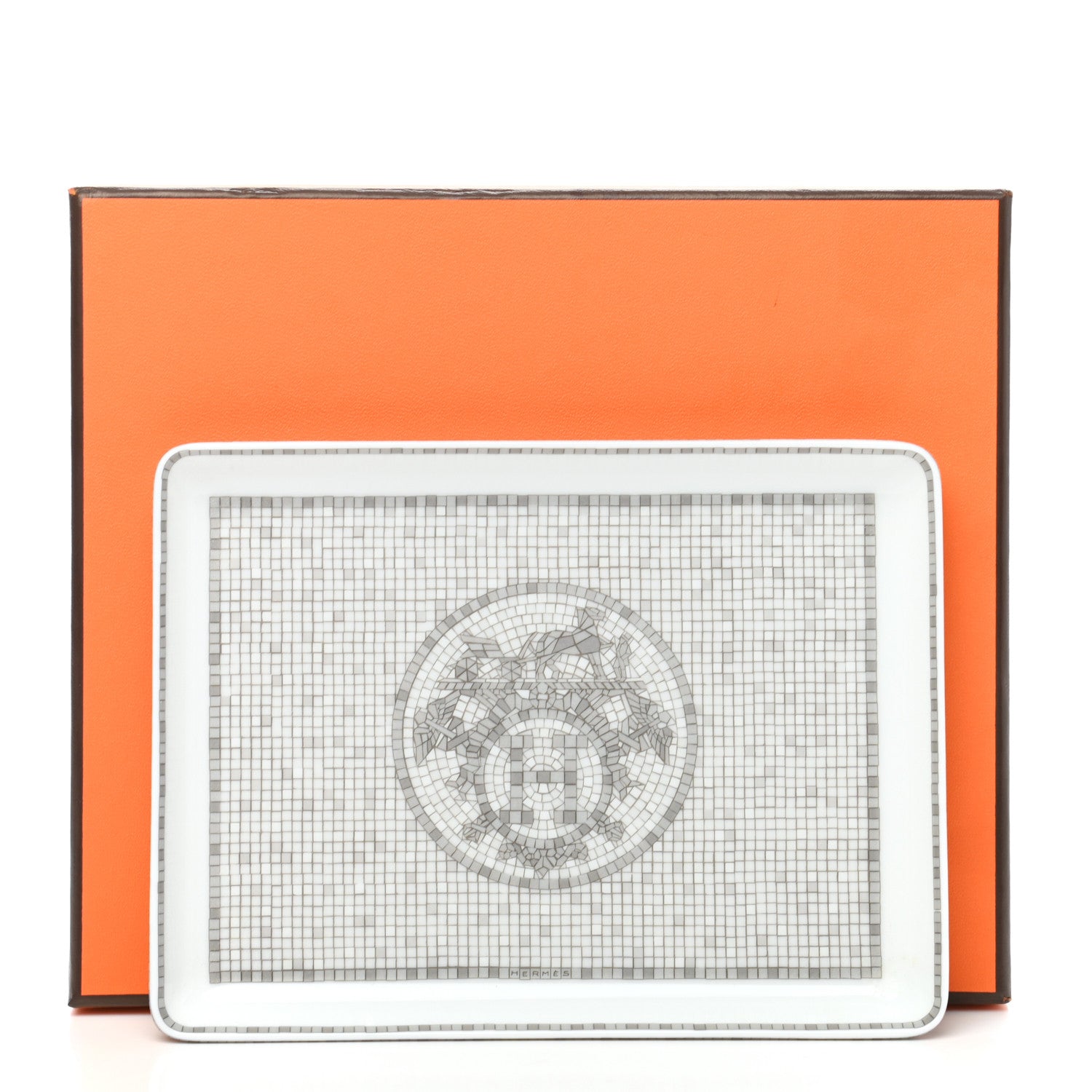 Hermes Porcelain Mosaique Au 24 Sushi Plate Platine 8 of 8