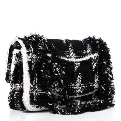 Chanel Tweed Quilted Tartan Medium Double Flap Black White 2 of 8