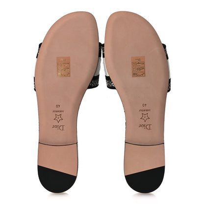 Christian Dior Calfskin Newspaper Printed Embroidered Dway Flat Slide Sandals 40 White 7 of 11