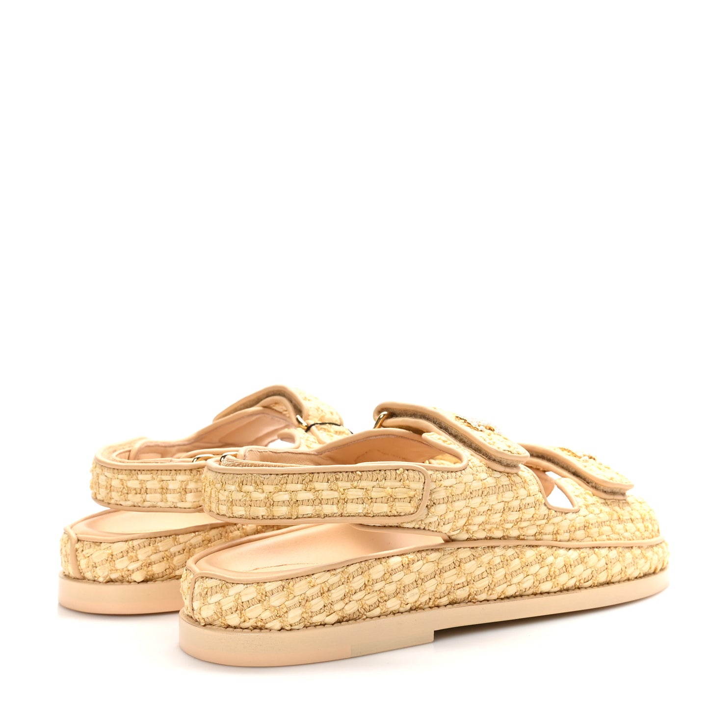 Braided Fabric Velcro Dad Sandals 40 Beige