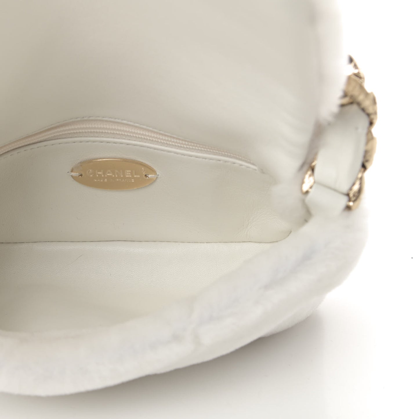 Shearling Lambskin Crystal Strass Flap White