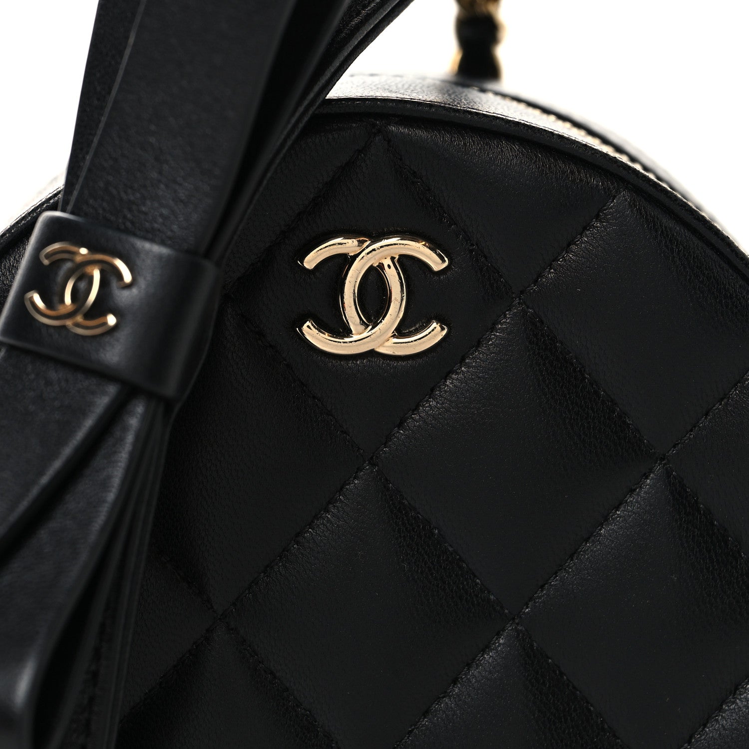 Chanel Lambskin Quilted Coco Bow Round Clutch With Chain Black 8 of 10