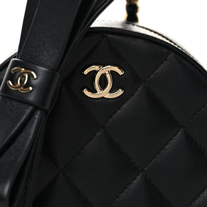 Chanel Lambskin Quilted Coco Bow Round Clutch With Chain Black 8 of 10