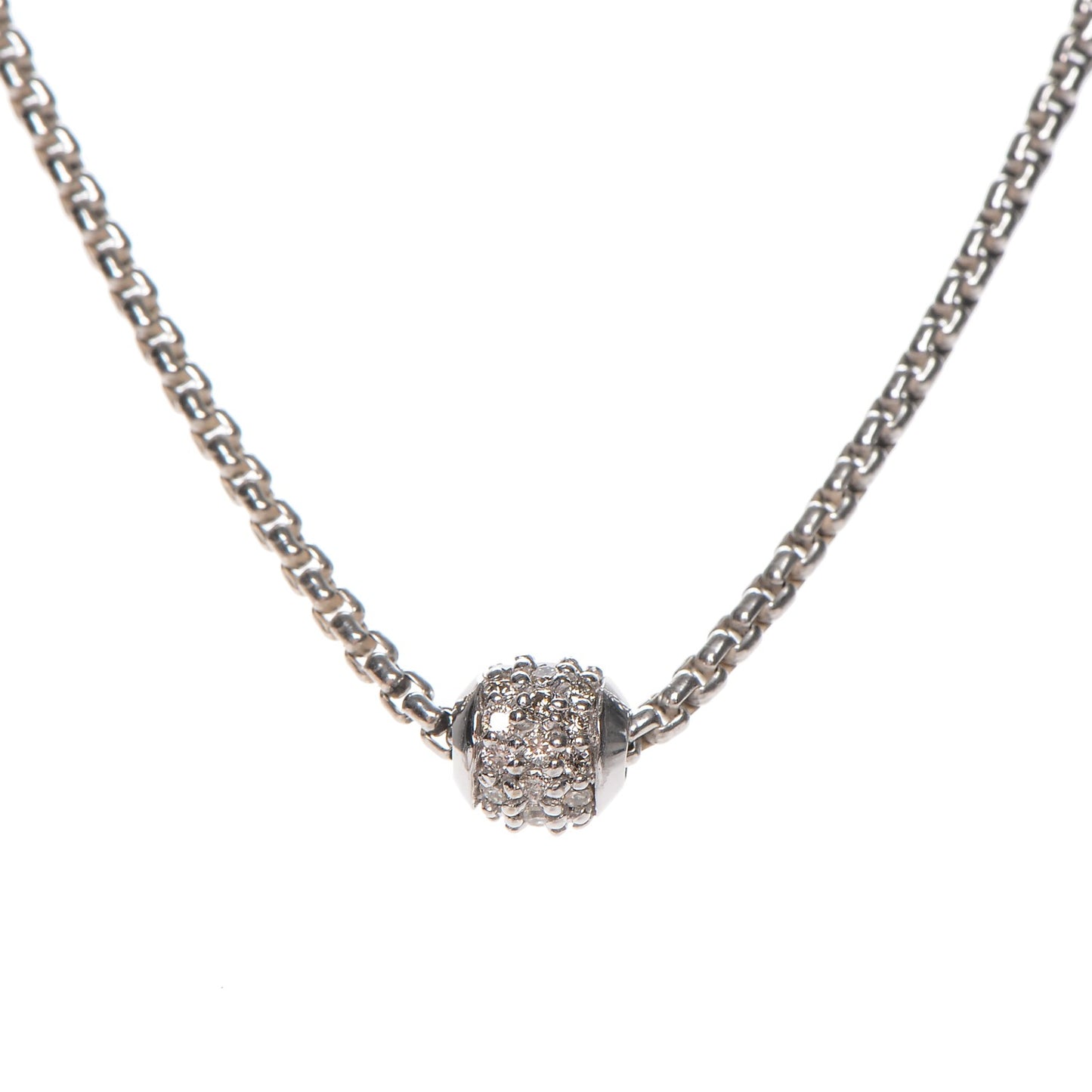 Sterling Silver 18K White Gold Diamond Pave Ball Necklace