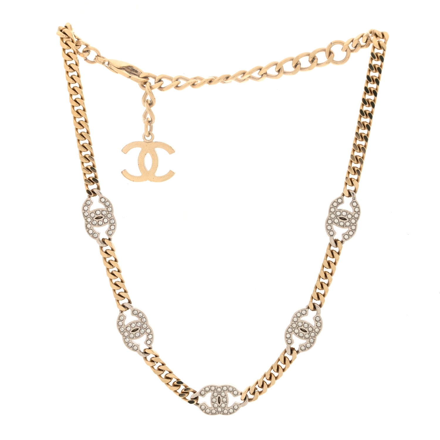 Chanel Crystal Chain CC Link Choker Gold Silver 3 of 4