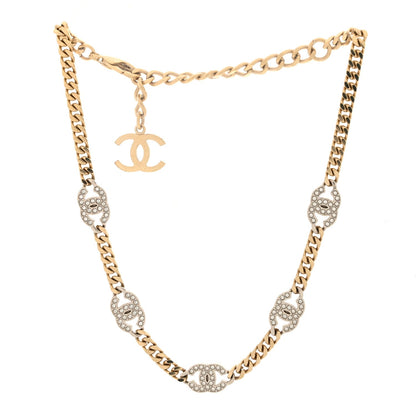 Chanel Crystal Chain CC Link Choker Gold Silver 3 of 4