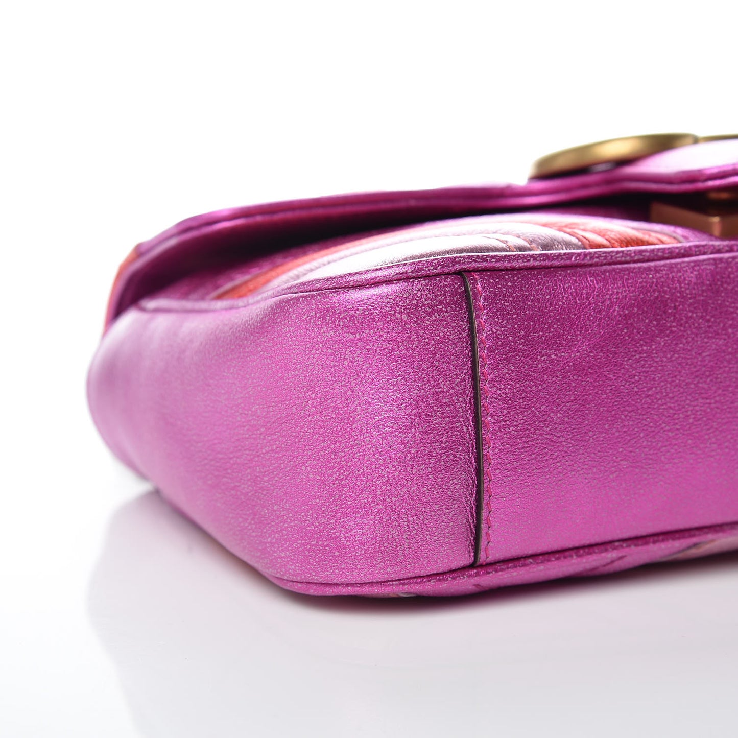 Metallic Calfskin Matelasse Mini GG Marmont Shoulder Bag Fuchsia