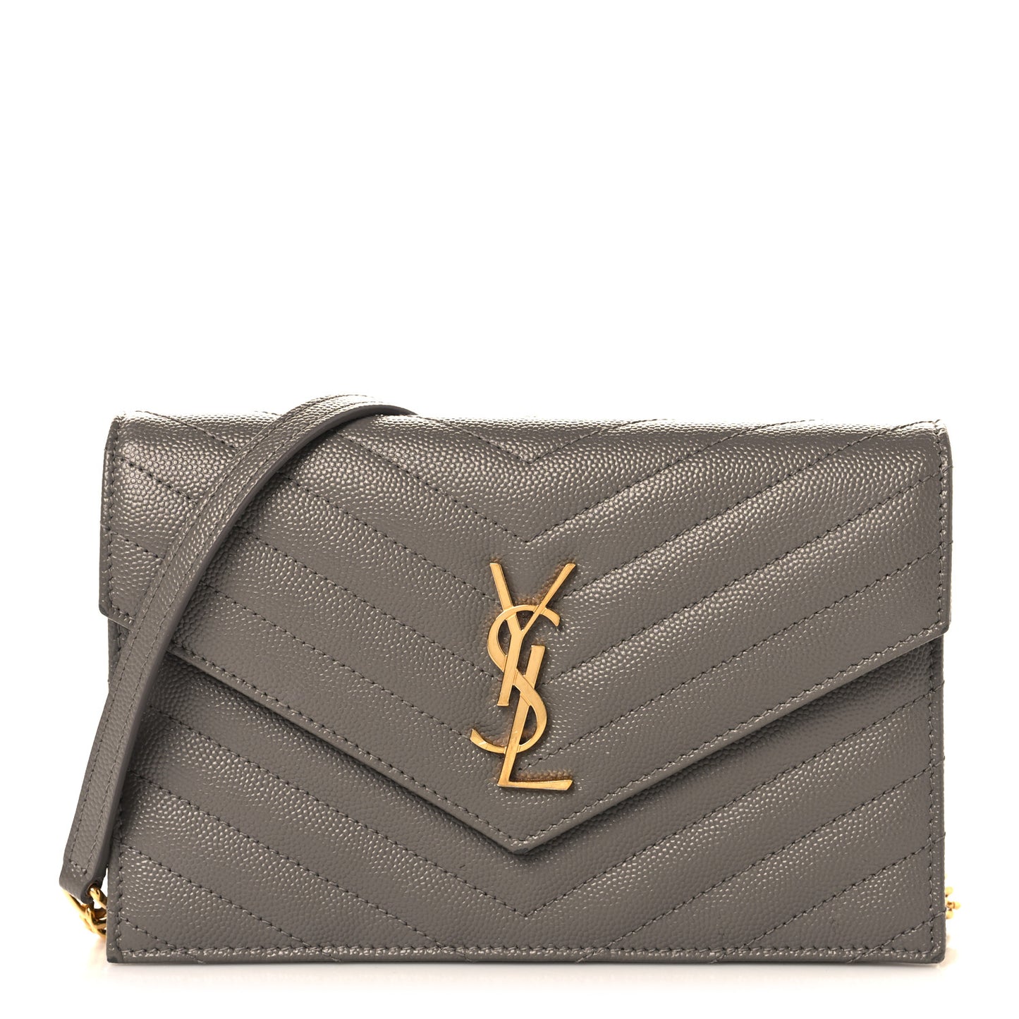 Grain De Poudre Matelasse Chevron Monogram Envelope Chain Wallet Fog