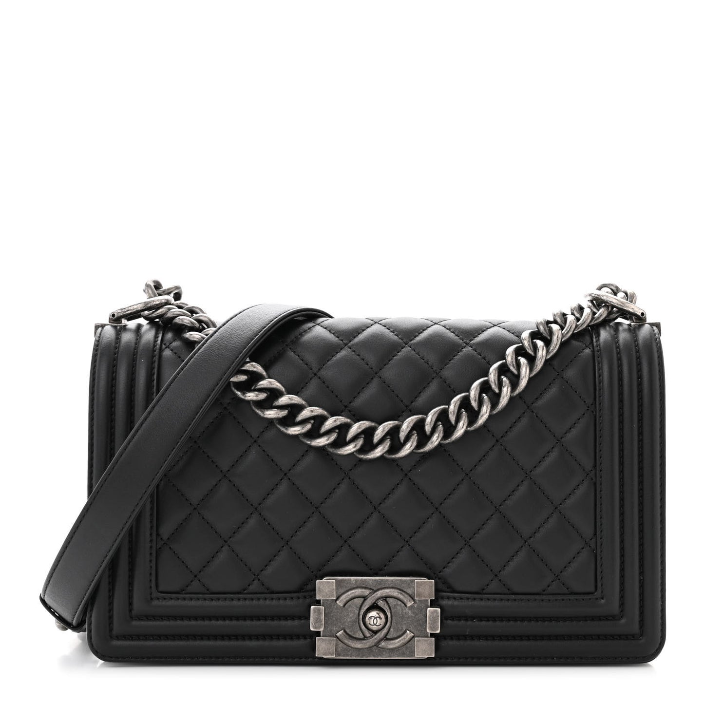 Lambskin Quilted Medium Boy Flap Black