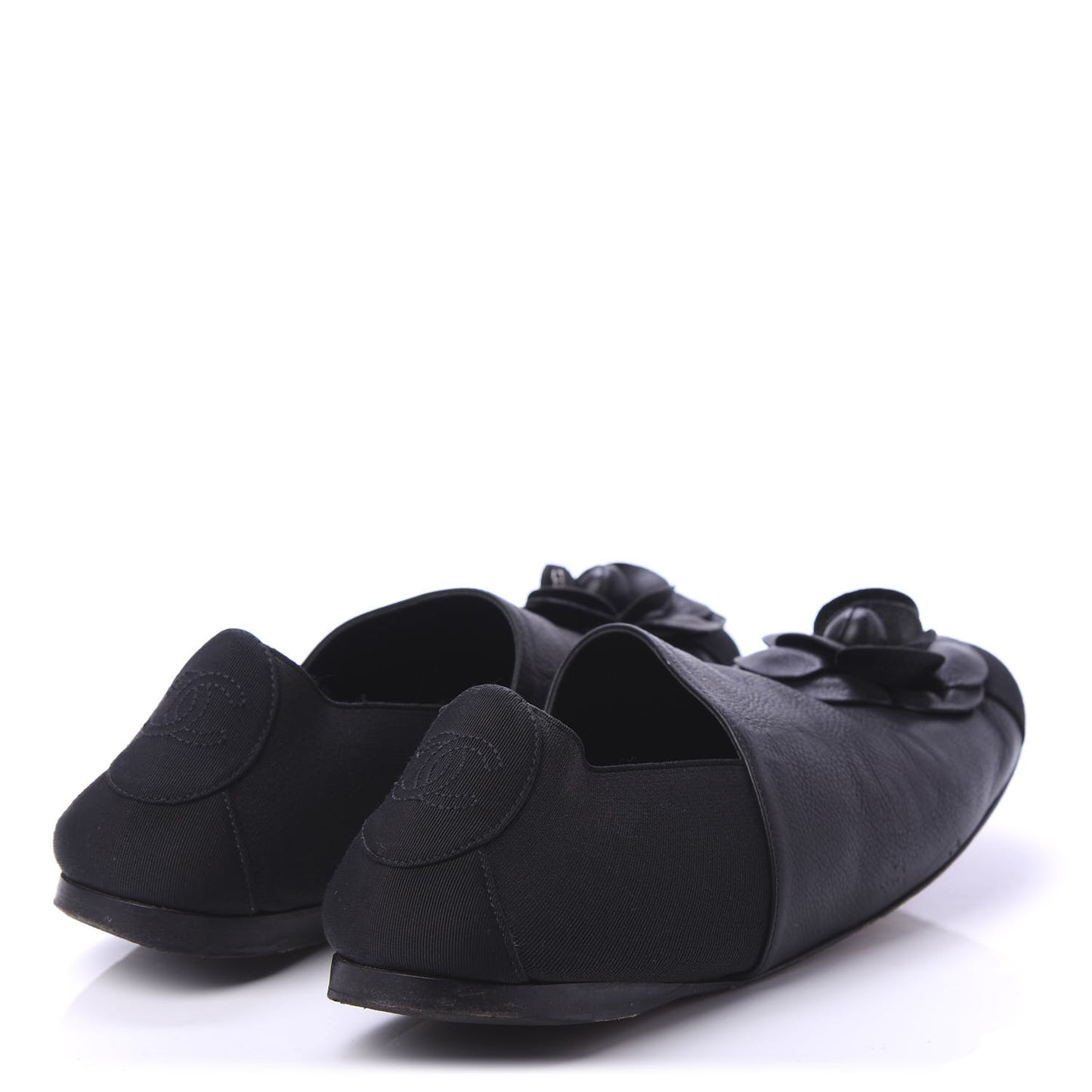Calfskin Grosgrain Camellia Mocassin Loafers 41 Black
