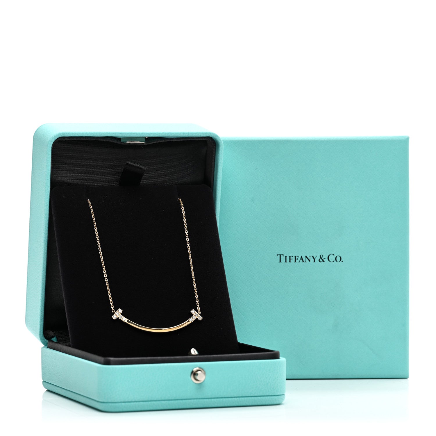 Tiffany 18K Yellow Gold Diamond .19ctw Medium T Smile Pendant Necklace 5 of 5