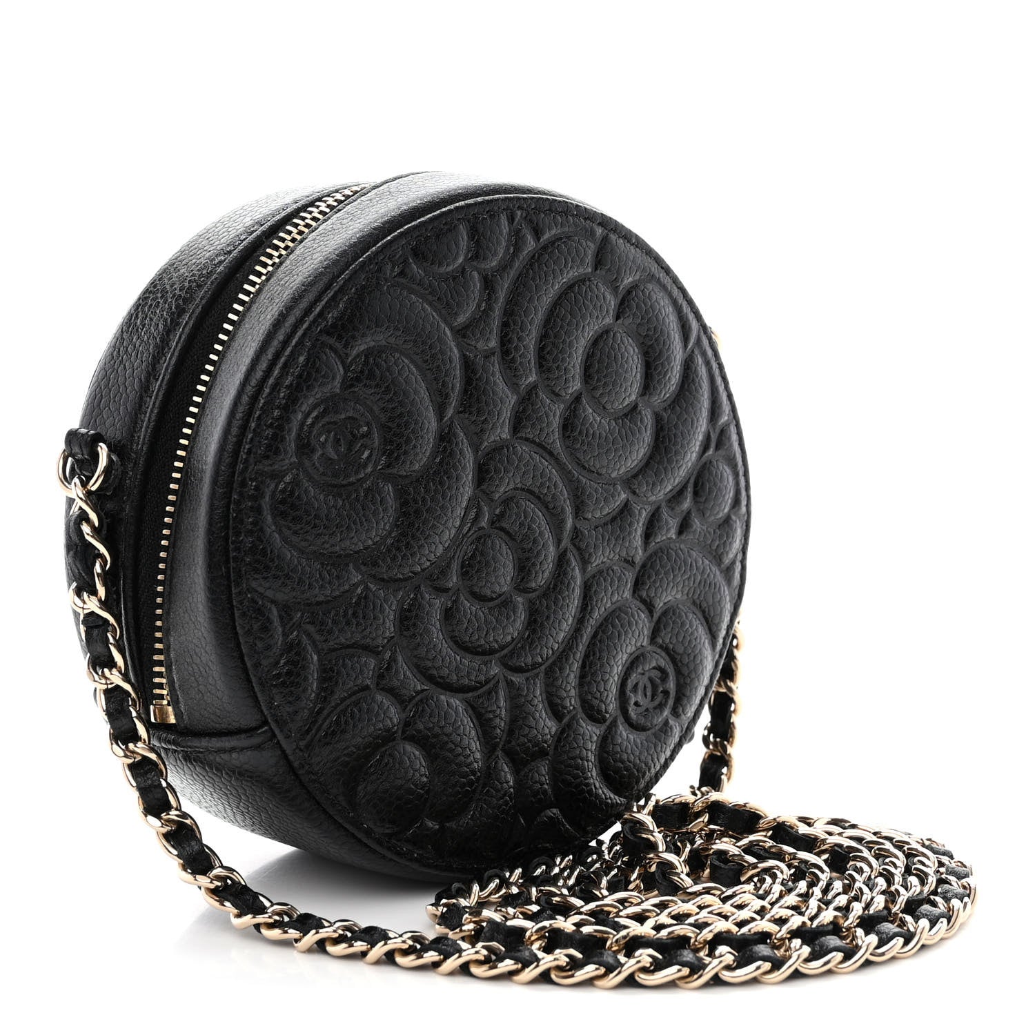 Chanel Caviar Camellia Quilted Round Clutch With Chain Black 3 of 10
