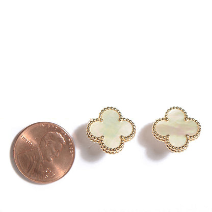Van Cleef & Arpels 18K Yellow Gold Mother of Pearl Vintage Alhambra Earrings 2 of 7