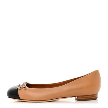 Chanel Lambskin Cap Toe Chain Ballerina Flats 37 Beige Black 1 of 9