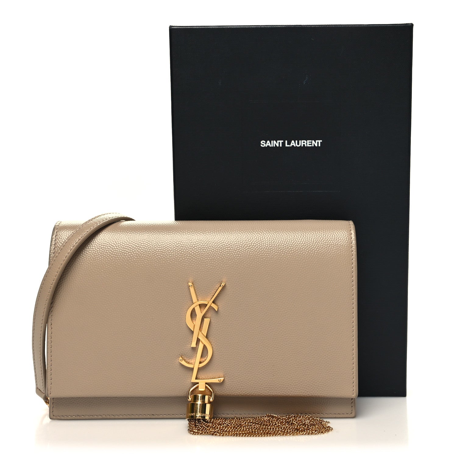 Saint Laurent Grain De Poudre Classic Monogram Kate Tassel Chain Wallet Dark Beige 11 of 11