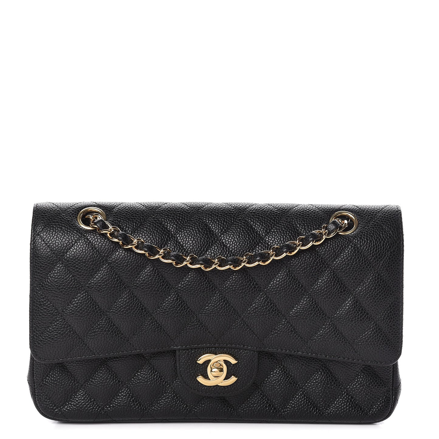 Caviar Quilted Medium Double Flap Black