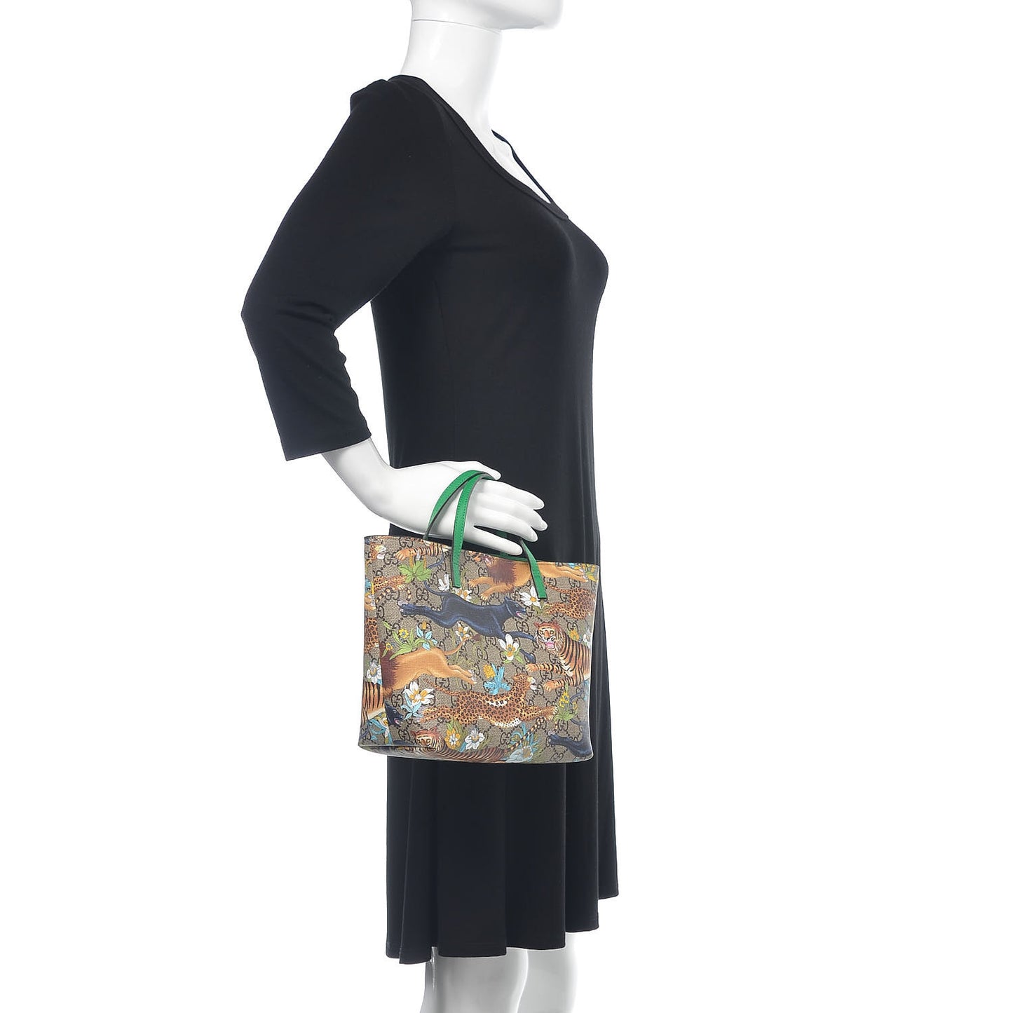 GG Supreme Monogram Kids Tiger Print Tote Green