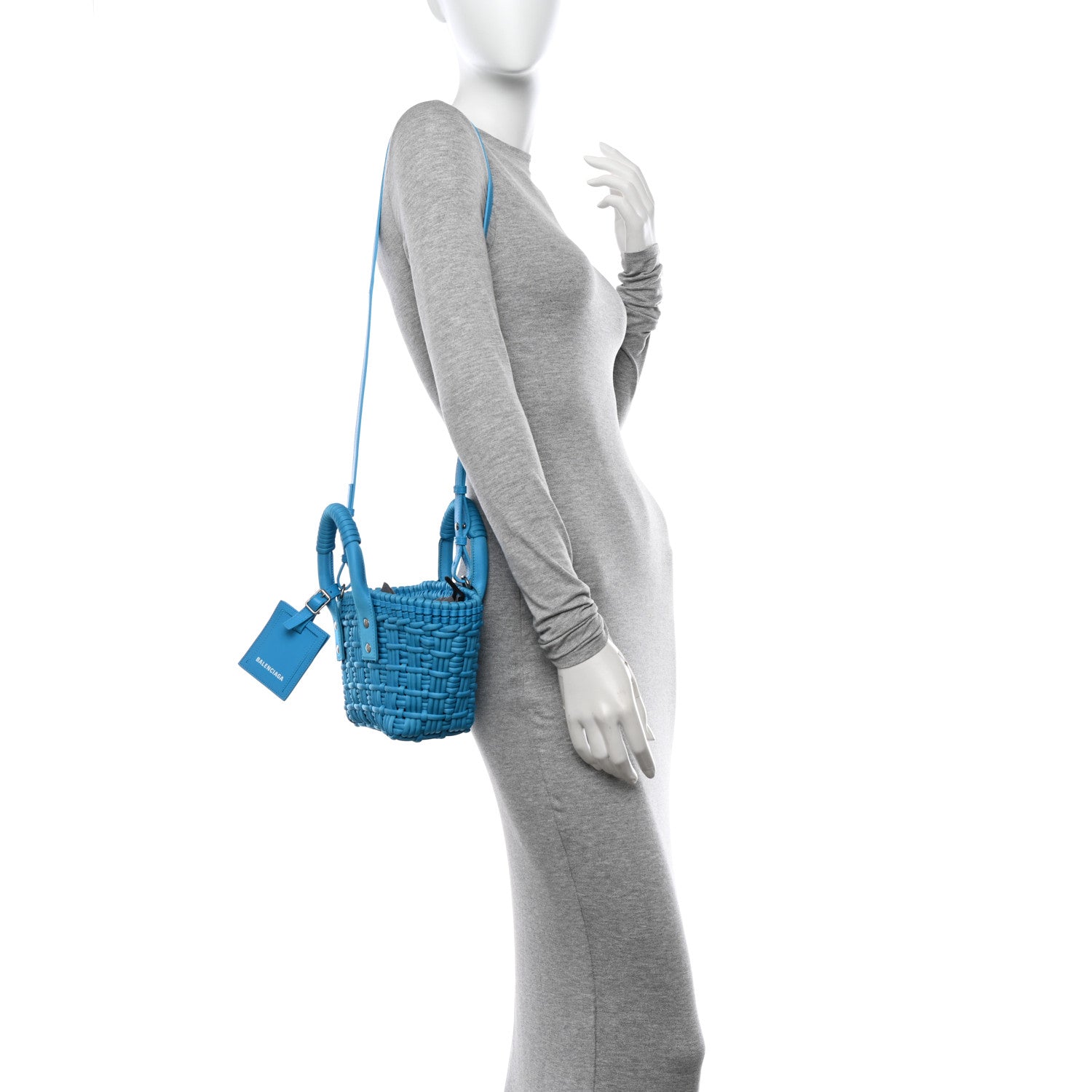 Balenciaga Recycled Nylon Faux Calfskin XXS Bistro Basket Cyan White 3 of 10