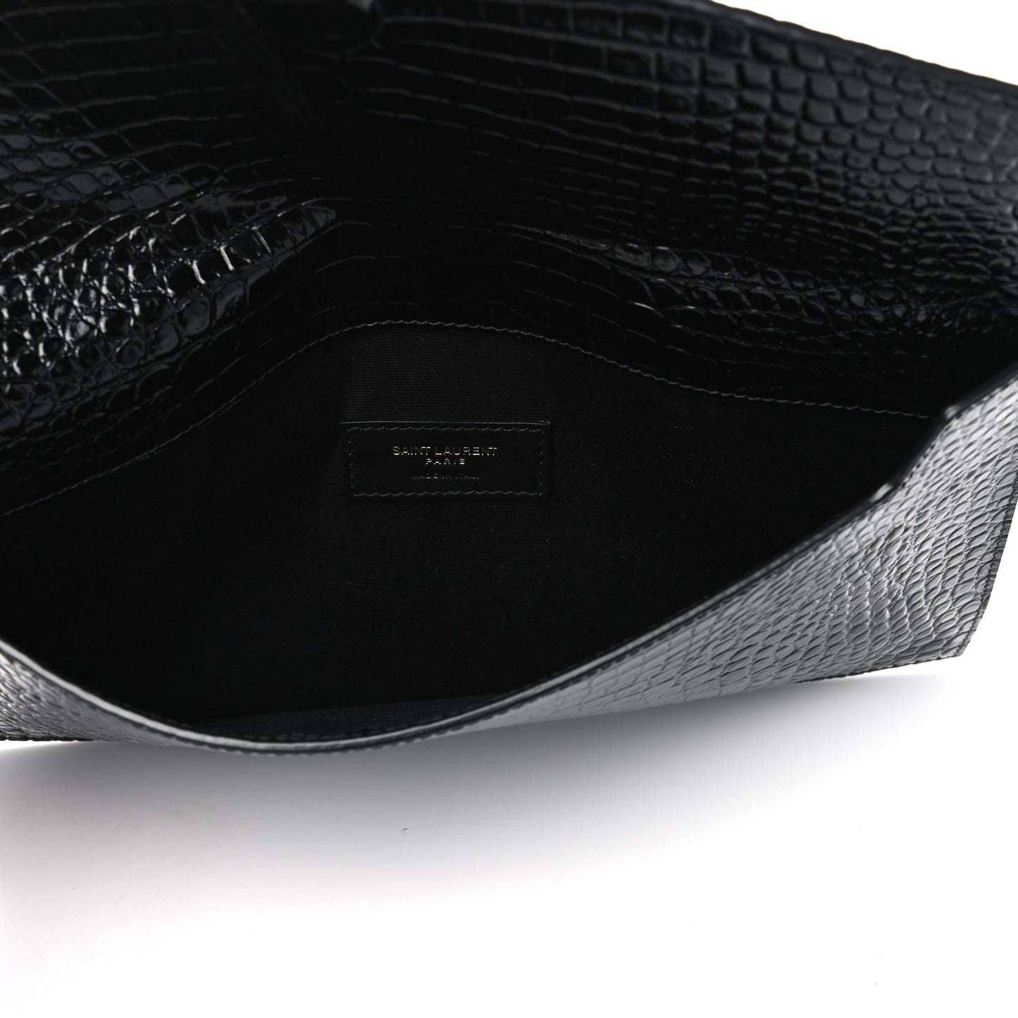 Calfskin Crocodile Embossed Uptown Monogram Clutch Black
