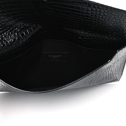 Saint Laurent Calfskin Crocodile Embossed Uptown Monogram Clutch Black 4 of 4