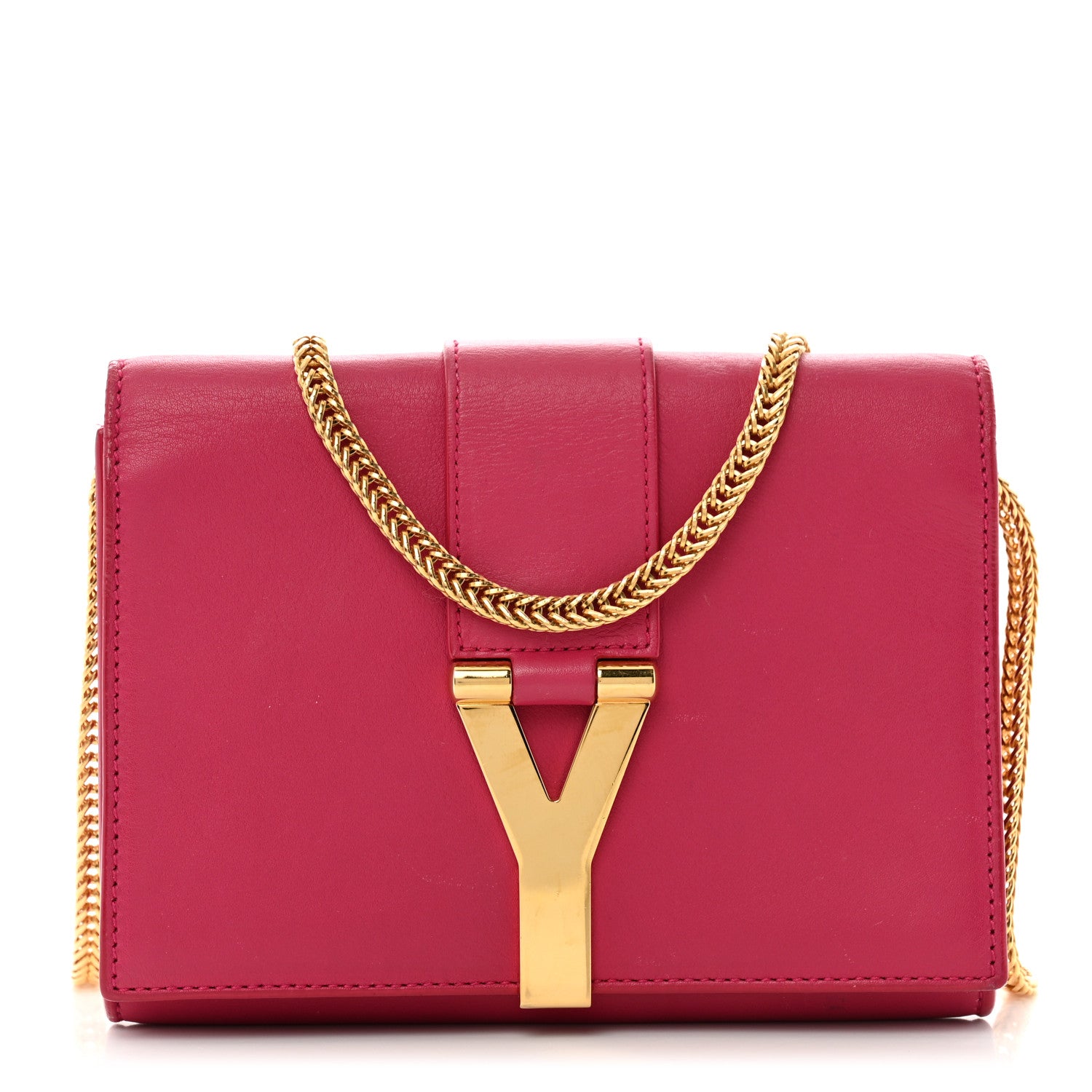 Saint Laurent Calfskin Mini Y Ligne Crossbody Pochette Bag Fuchsia 1 of 14