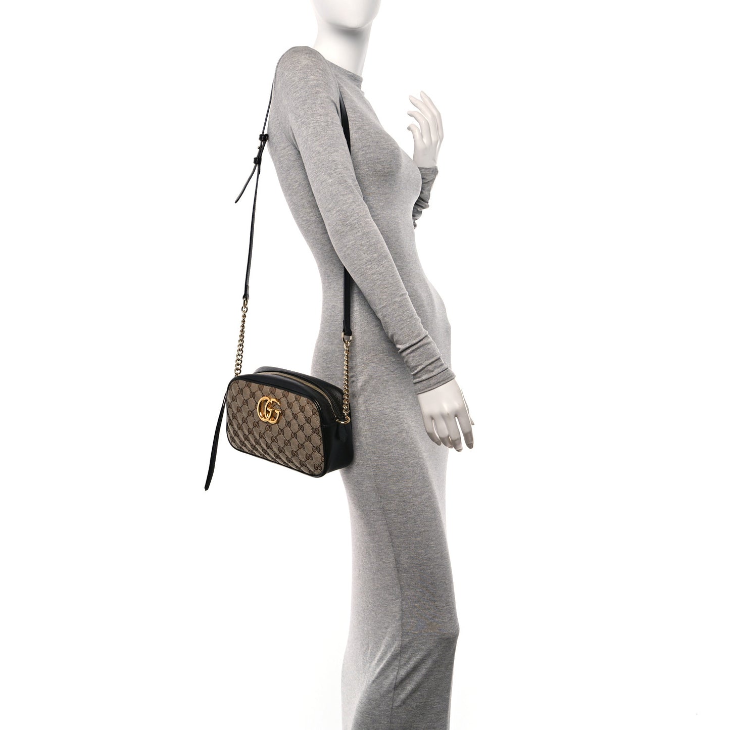 Monogram Matelasse Diagonal Small GG Marmont Chain Shoulder Bag Beige Black