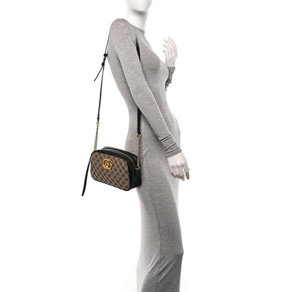 Gucci Monogram Matelasse Diagonal Small GG Marmont Chain Shoulder Bag Beige Black 2 of 11