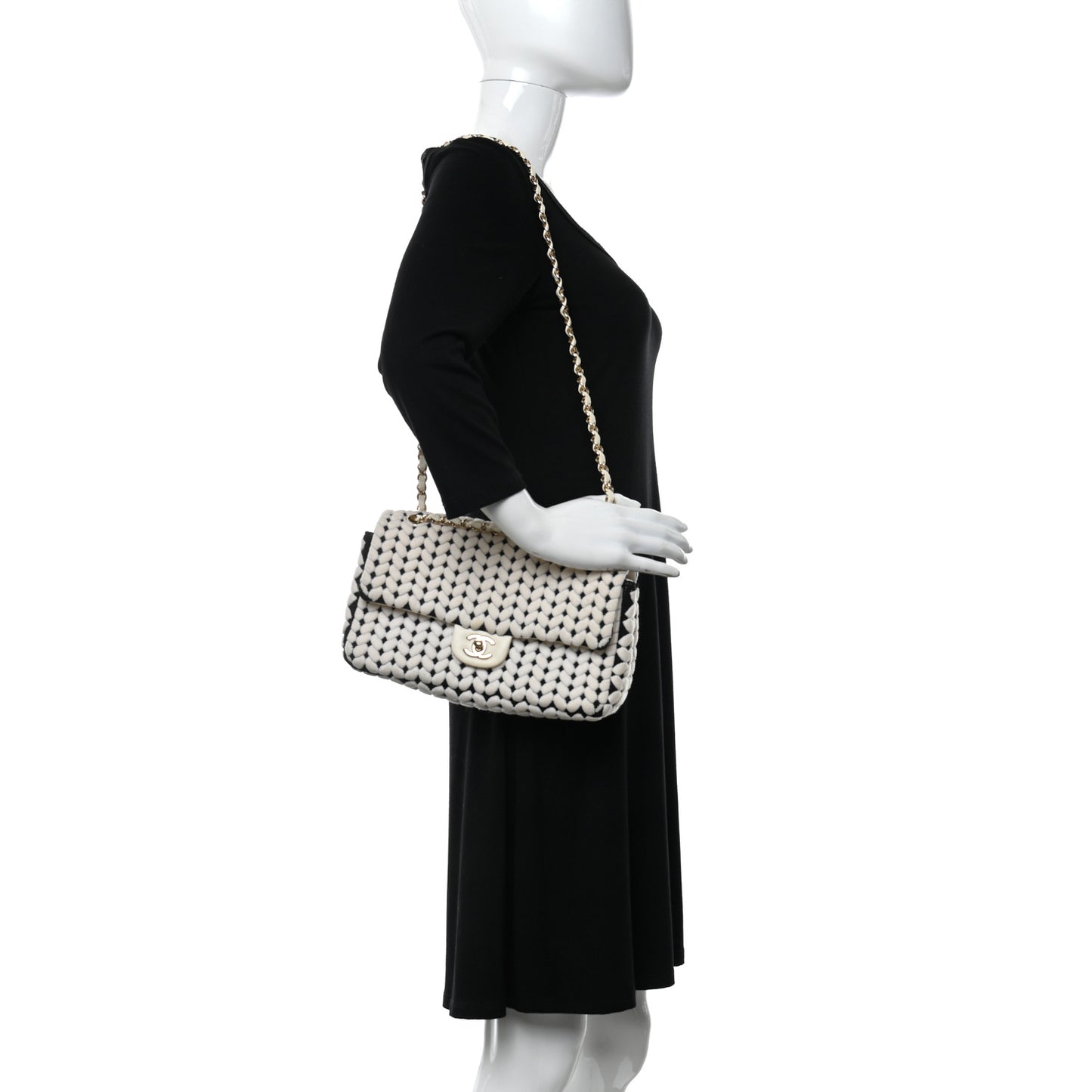 Calfskin Wool Woven Flap White Black