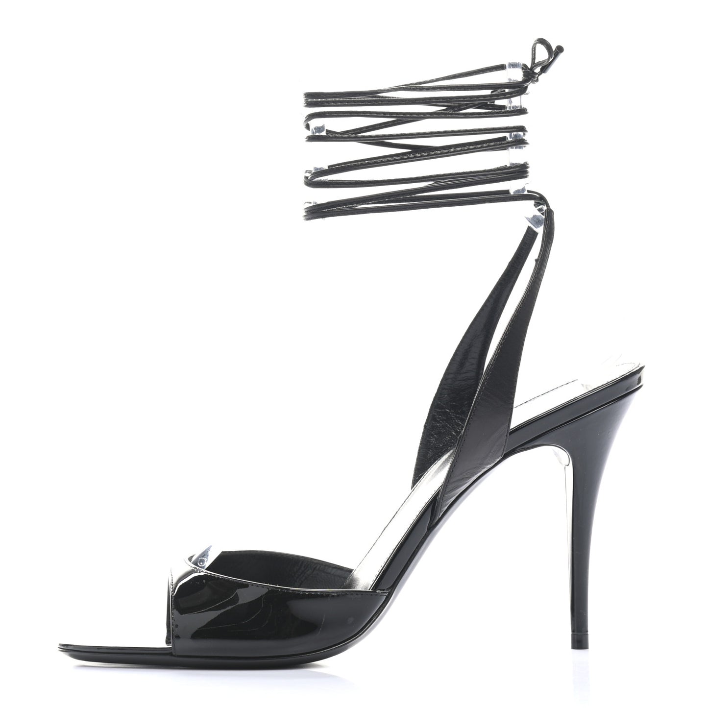 Patent Calfskin Anouk 95 Ankle Wrap Sandals 39.5 Black