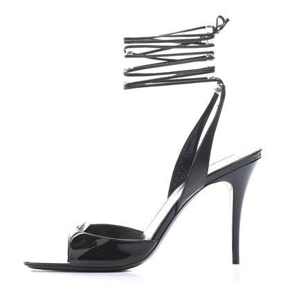 Saint Laurent Patent Calfskin Anouk 95 Ankle Wrap Sandals 39.5 Black 1 of 9