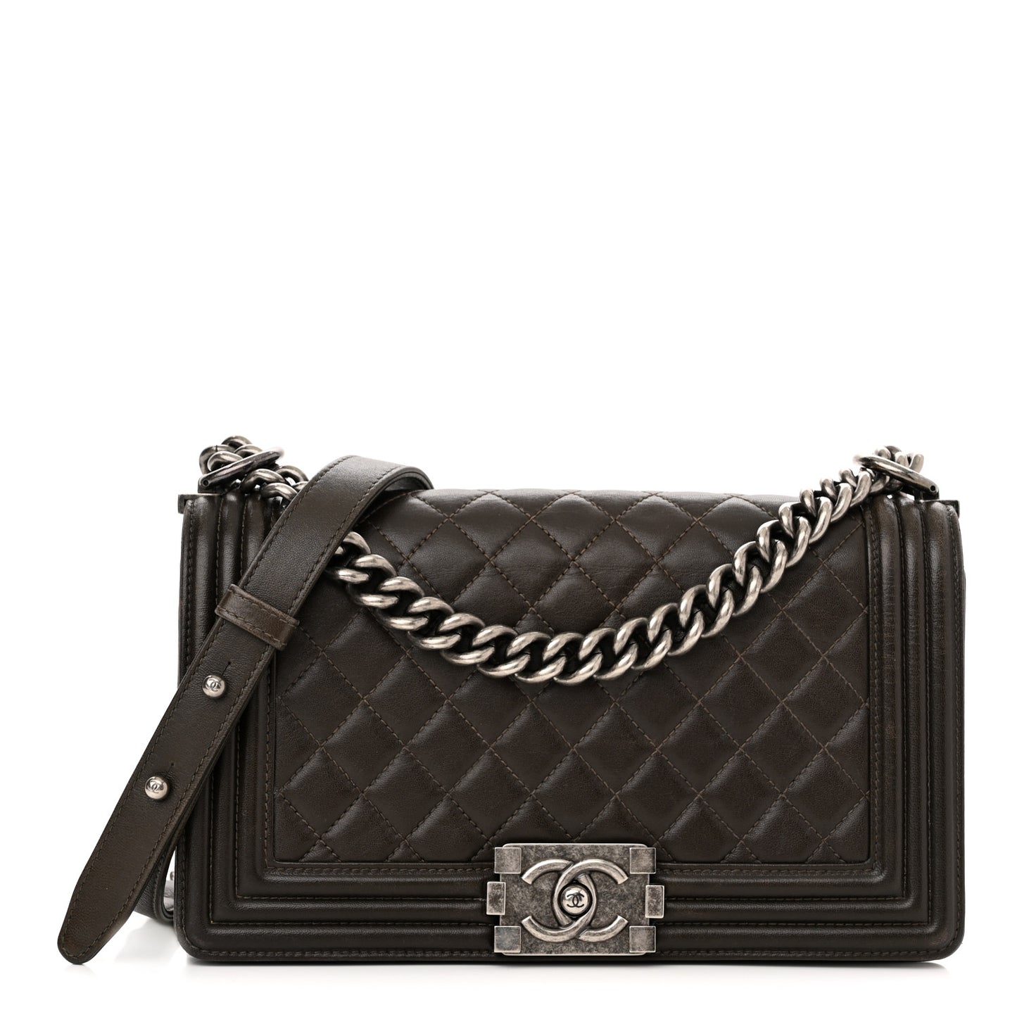 Calfskin Quilted Medium Boy Flap Dark Brown