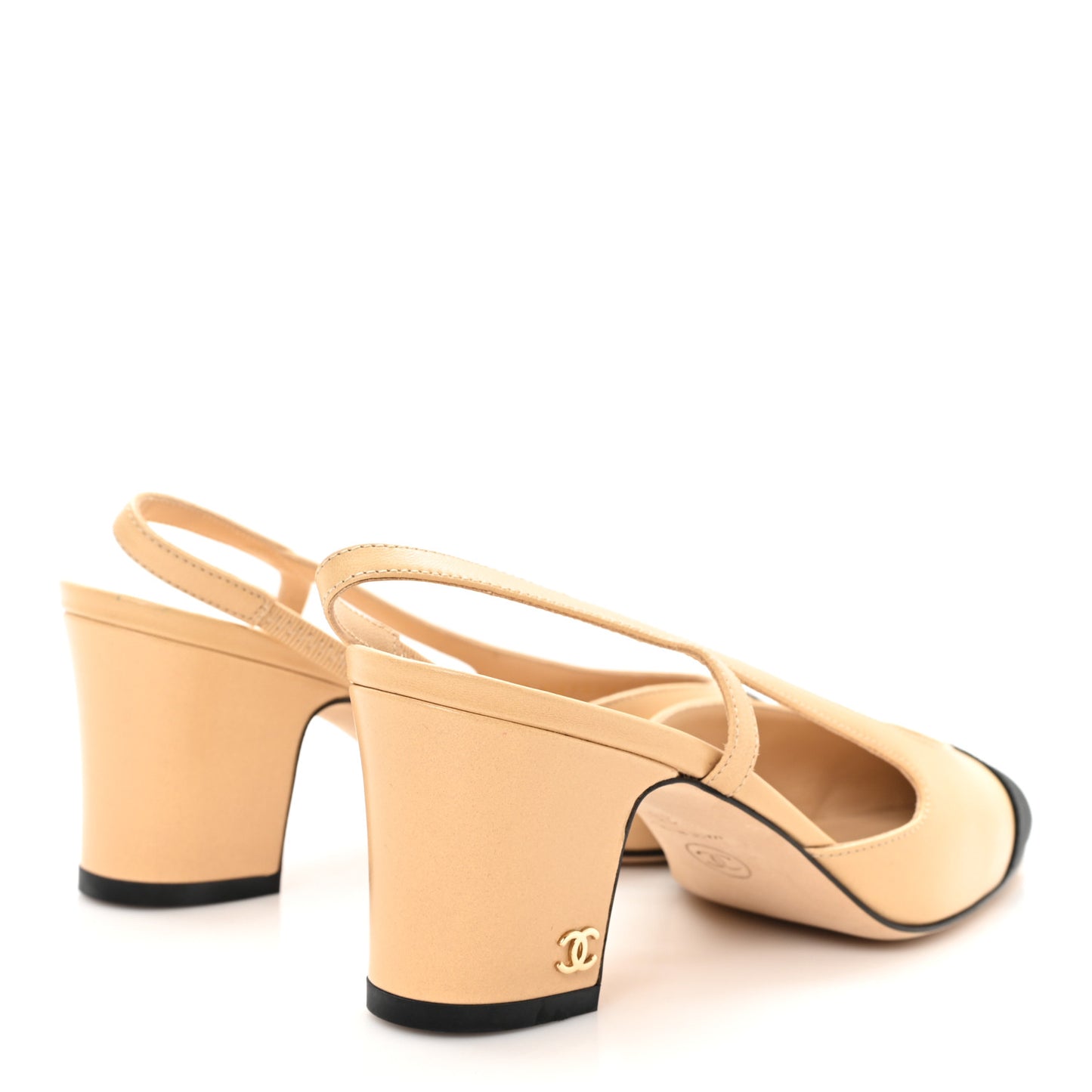 Goatskin Grosgrain Cap Toe CC Slingback Pumps 35 Beige Black