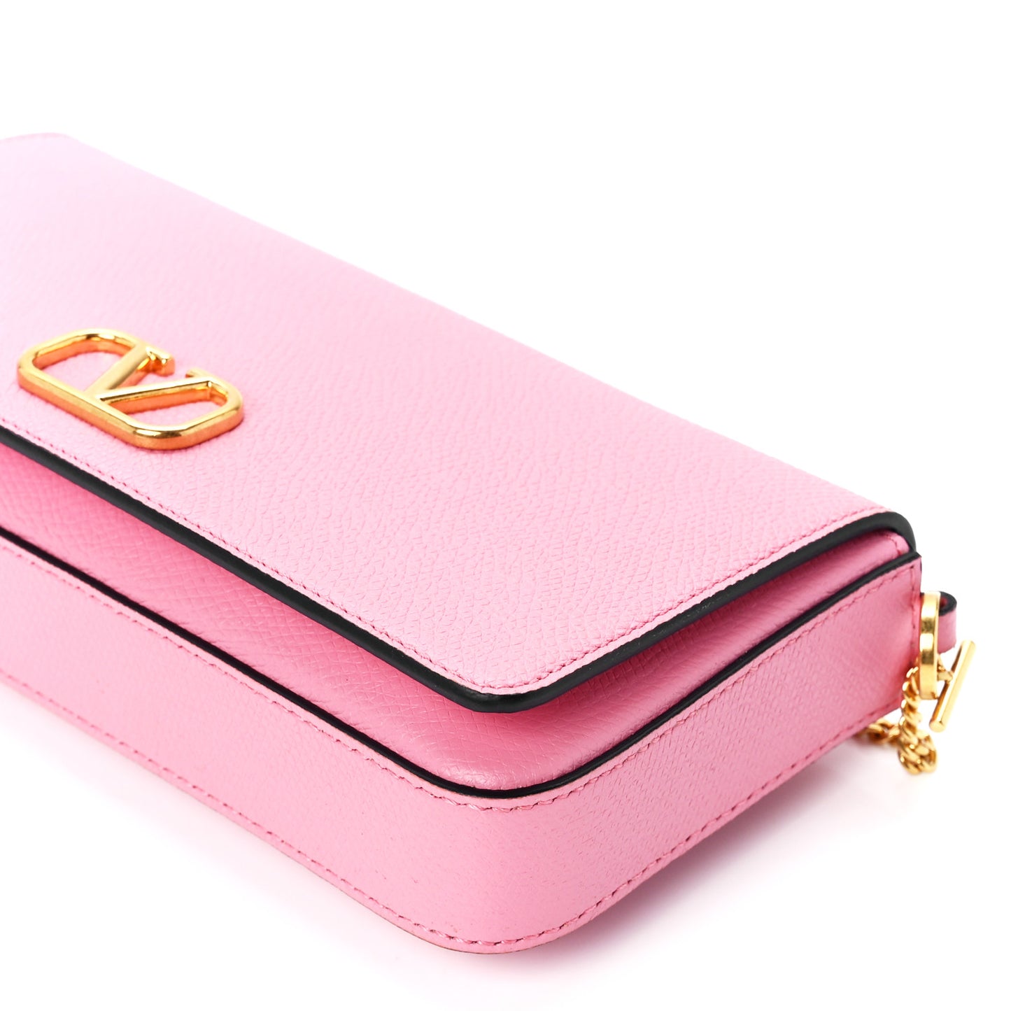 Grainy Calfskin Vlogo Pouch With Chain Candy Rose