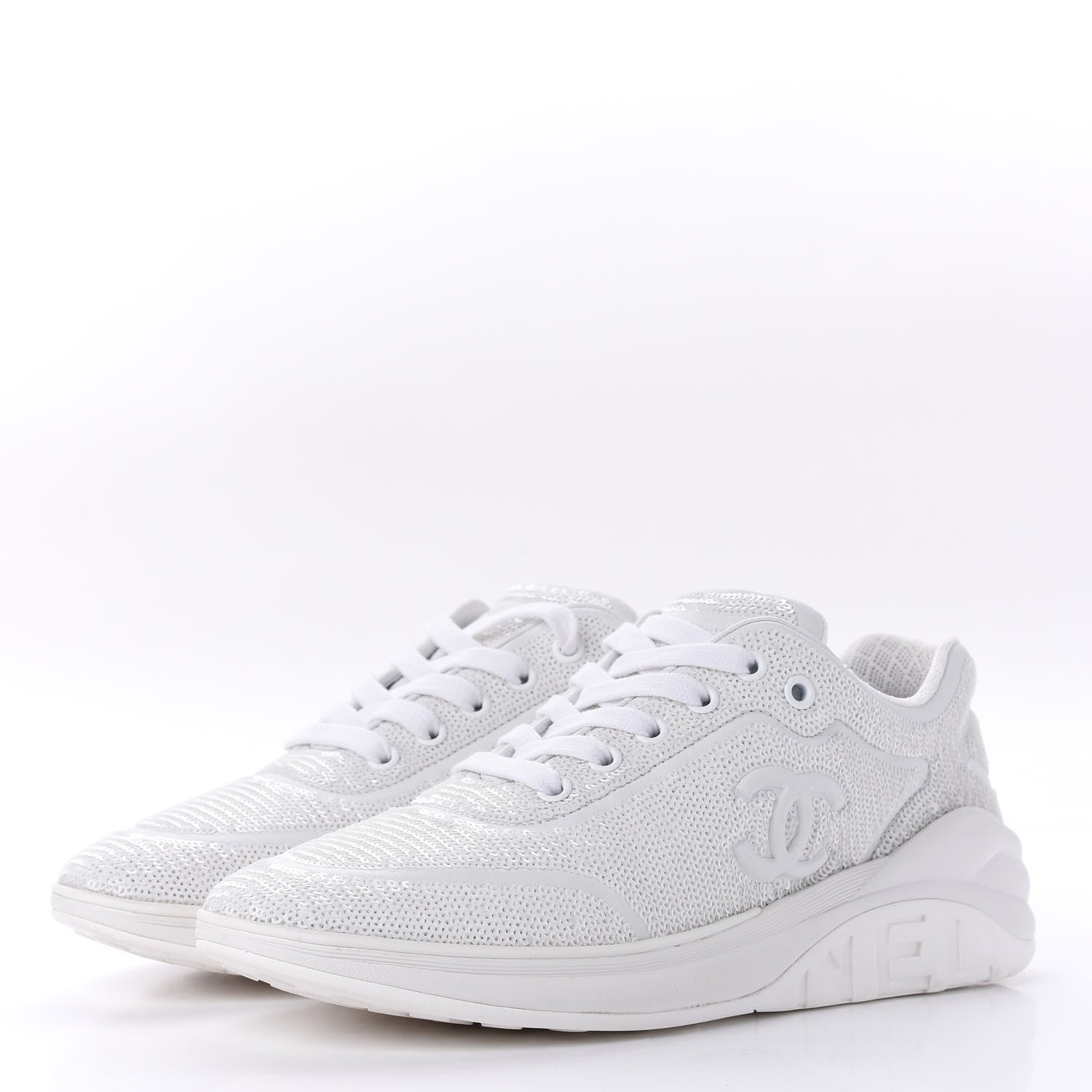 Chanel Sequin CC Sneakers 38.5 White 3 of 11