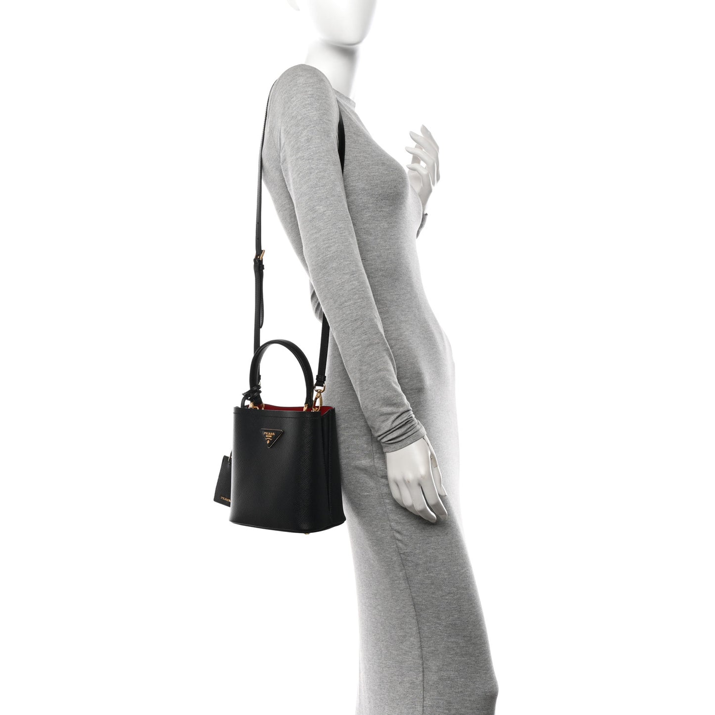 Saffiano Cuir Small Panier Bucket Bag Black Fuoco