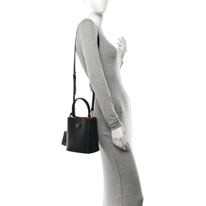 Prada Saffiano Cuir Small Panier Bucket Bag Black Fuoco 2 of 10